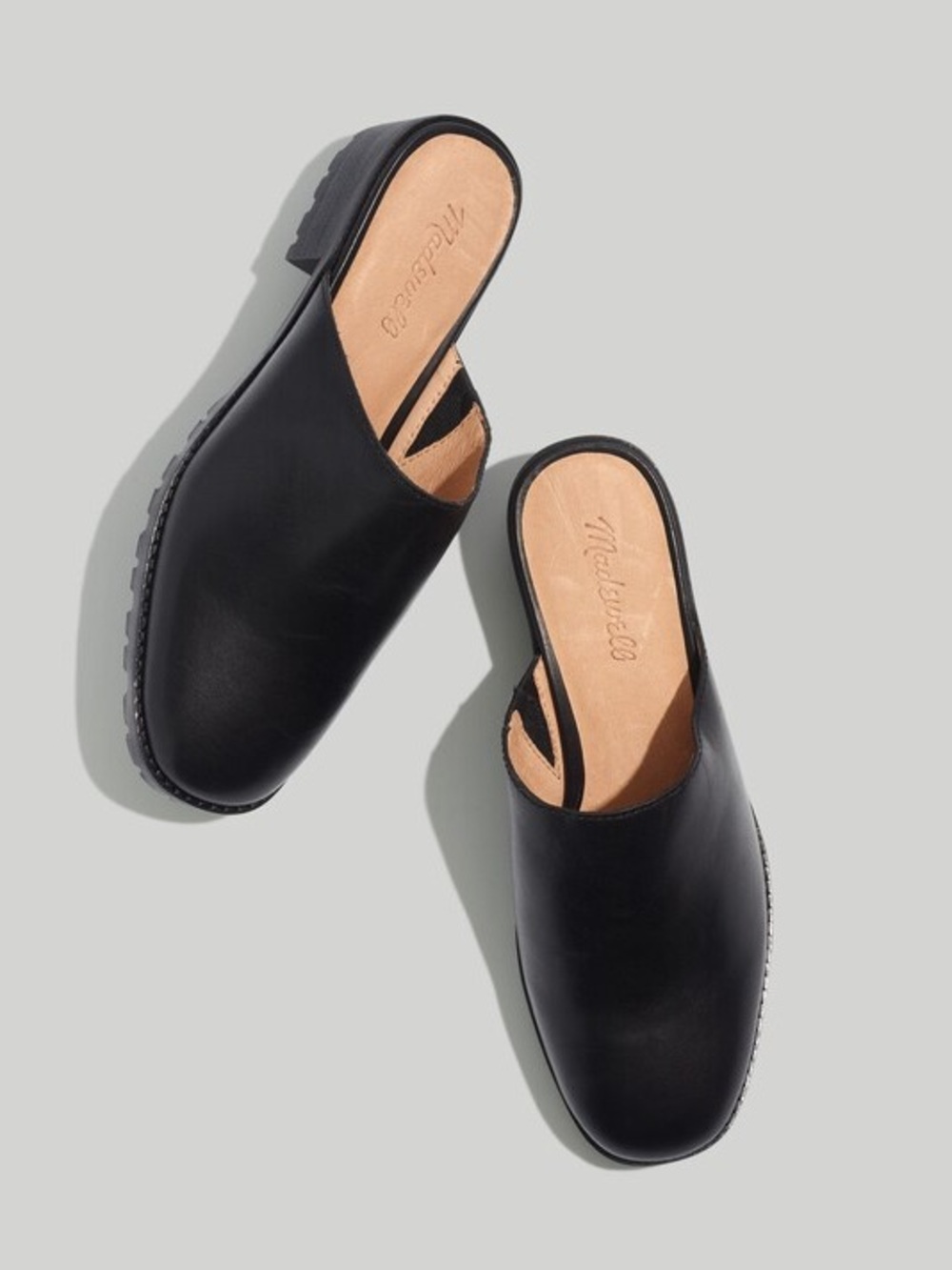 Madewell 9.5 Mindy Black Leather Slip-On Mules Lug Sole Preppy Office Comfy